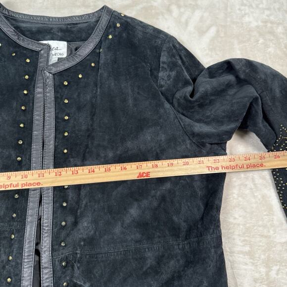 VTG Linea By Louis Dell'Olio Black Suede Leather Studded Western Jacket Size 1X - Picture 7 of 8